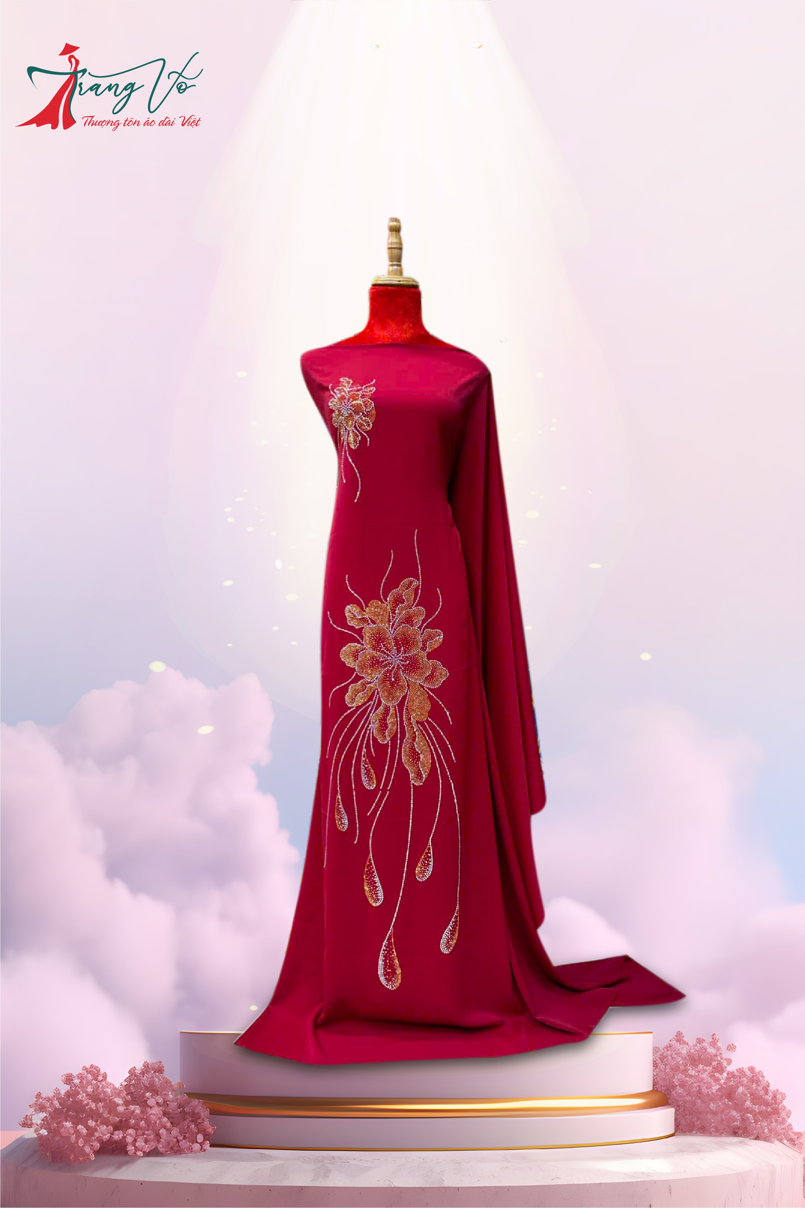 LỤA ÉP ĐÁ HỌA TIẾT HOA ĐỎ ĐÔ #08112408